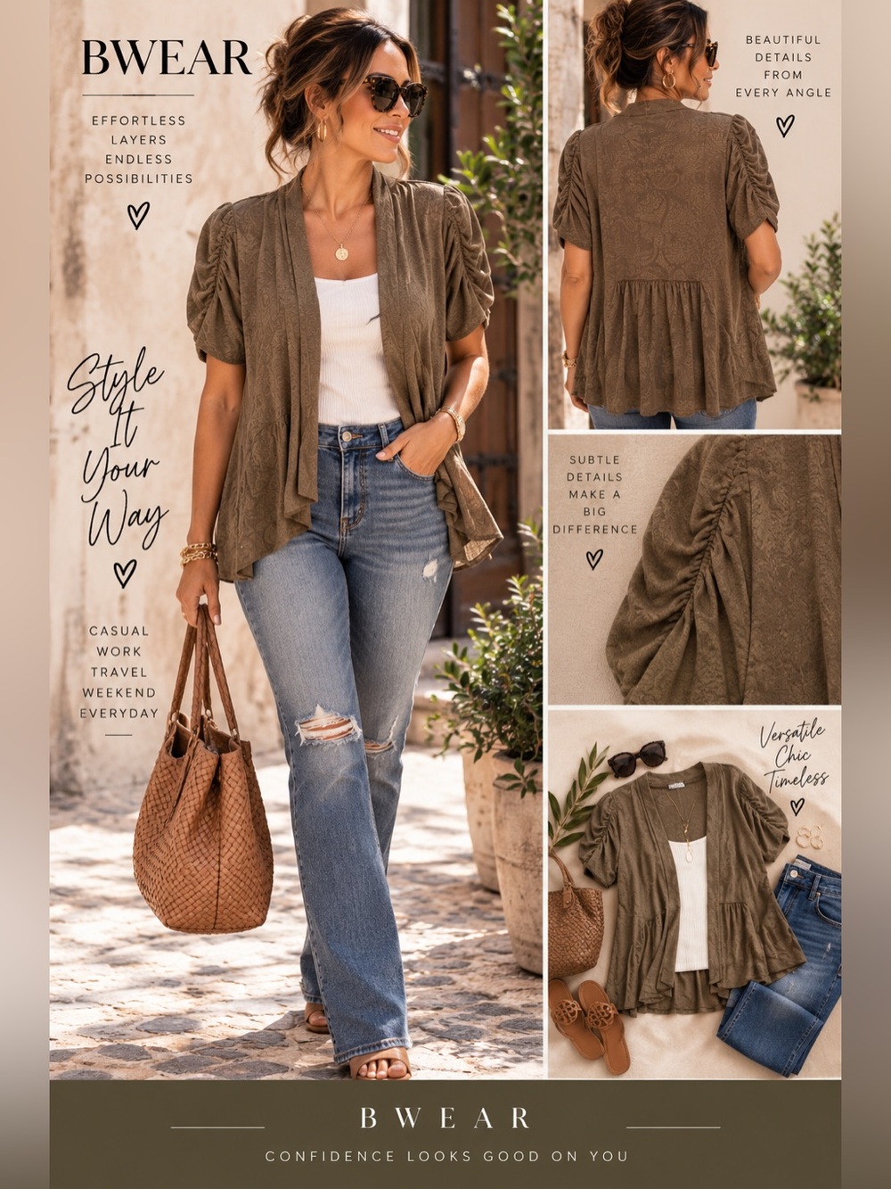 1190 BWearShort Sleeve Top Flyaway Top Size Medium